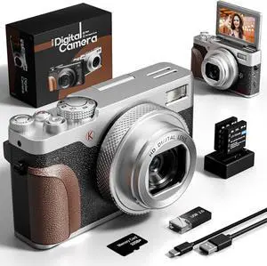 G-Anica Digital Camera for Photography,56MP&4K Video Camera, 18X Zoom Vlogging Camera for YouTube Blue/Silver