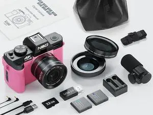 NBD 4K Digital Camera 64MP Photography Vlog Camera, 180° Flip Screen, Wide Macro Lens + External Mic, 16X Digital Zoom, WiFi, 2 Batteries, 32GB TF Card, Carry Bag, Pink NBD 4K Digital Camera 64MP Photography Vlog Camera, 180° Flip Screen, Wide Macro Lens + External Mic, 16X Digital Zoom, WiFi, 2 Batteries, 32GB TF Card, Carry Bag, Pink