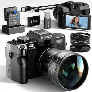 NBD 4K 64MP Digital Vlogging Camera for YouTube TikTok Travel Photography, 180° Flip Screen,16X Digital Zoom, Auto Focus, WiFi, 2 Batteries,32GB TF Card, Camera Carry Bag & Full Accessories, Black NBD 4K 64MP Digital Vlogging Camera for YouTube TikTok Travel Photography, 180° Flip Screen,16X Digital Zoom, Auto Focus, WiFi, 2 Batteries,32GB TF Card, Camera Carry Bag & Full Accessories, Black