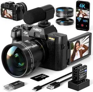 NBD 4K Digital Camera 64MP Photography Vlog Camera, 180° Flip Screen, Wide Macro Lens + External Mic, 16X Digital Zoom, WiFi, 2 Batteries, 32GB TF Card, Carry Bag,black NBD 4K Digital Camera 64MP Photography Vlog Camera, 180° Flip Screen, Wide Macro Lens + External Mic, 16X Digital Zoom, WiFi, 2 Batteries, 32GB TF Card, Carry Bag,black