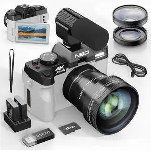 NBD 4K Digital Camera 64MP Photography Vlog Camera, 180° Flip Screen, Wide Macro Lens + External Mic, 16X Digital Zoom, WiFi, 2 Batteries, 32GB TF Card, Carry Bag,White NBD 4K Digital Camera 64MP Photography Vlog Camera, 180° Flip Screen, Wide Macro Lens + External Mic, 16X Digital Zoom, WiFi, 2 Batteries, 32GB TF Card, Carry Bag,White