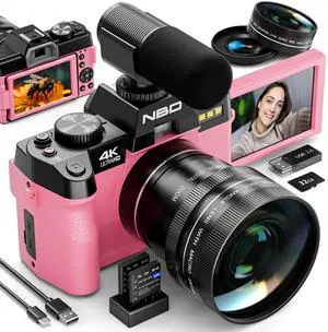 NBD 4K Digital Camera 64MP Photography Vlog Camera, 180° Flip Screen, Wide Macro Lens + External Mic, 16X Digital Zoom, WiFi, 2 Batteries, 32GB TF Card, Carry Bag, Pink NBD 4K Digital Camera 64MP Photography Vlog Camera, 180° Flip Screen, Wide Macro Lens + External Mic, 16X Digital Zoom, WiFi, 2 Batteries, 32GB TF Card, Carry Bag, Pink
