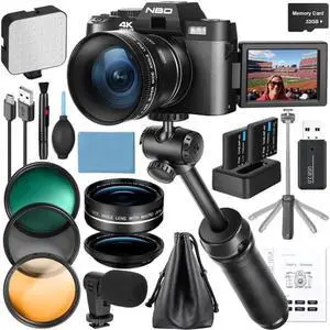 NBD 4K 64MP Vlog Digital Camera with 180° Flip Screen, Wide Macro Lens, External Mic, Tripod & 3 Color Fill Light, WiFi,16X Zoom, Dual Batteries,32GB TF Card, Carry Bag Full Accessories ,black NBD 4K 64MP Vlog Digital Camera with 180° Flip Screen, Wide Macro Lens, External Mic, Tripod & 3 Color Fill Light, WiFi,16X Zoom, Dual Batteries,32GB TF Card, Carry Bag Full Accessories ,black
