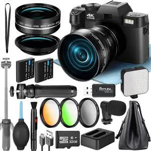 NBD 4K 48MP Vlog Digital Camera with 180° Flip Screen, Wide Macro Lens, External Mic, Tripod & 3 Color Fill Light, WiFi,16X Zoom, Dual Batteries,32GB TF Card, Carry Bag Full Accessories ,black NBD 4K 48MP Vlog Digital Camera with 180° Flip Screen, Wide Macro Lens, External Mic, Tripod & 3 Color Fill Light, WiFi,16X Zoom, Dual Batteries,32GB TF Card, Carry Bag Full Accessories ,black