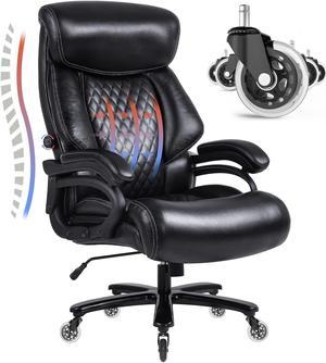 Big and Tall Office Chair 500lbs with Quiet Rubber Wheels,High Back Leather Executive Office Chair with Double Adjustment Lumbar Support,Thick Padding and Ergonomic Design