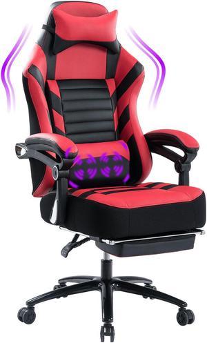 KILLABEE Big and Tall 400lb Massage Memory Foam Gaming Chair - Adjustable Tilt, Back Angle and Flip-Up Arms,High-Back Leather Racing Executive Computer Desk Office Chair, Metal Base Red Black
