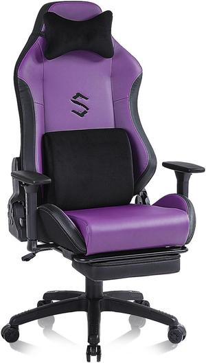FANTASYLAB Memory Foam Gaming Chair Office Chair 300lbs with Velvet Lumbar Support,Racing Style PU Leather High Back Adjustable Swivel Task Chair with Footrest Purple