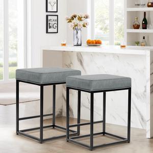 Fantasylab 24" Bar Stools Set of 2 for Kitchen Counter Faux Leather Stools PU leather Support 330 LBS, Grey