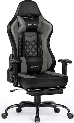Gaming Chair with Footrest Office Chair Computer Chair Ergonomic Racing Style PU Leather Reclining Desk Chair with Massage Grey