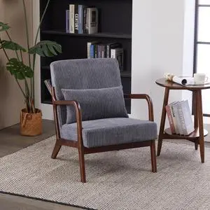 VANBOW Modern Accent Chair Ergonomic Design Rubberwood Frame for Living Room, Reading Nooks, Dark Grey