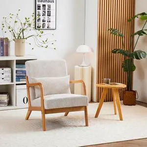 VANBOW Modern Accent Chair - Rubberwood Frame, Ergonomic Design for Living Room, Reading Nooks Beige