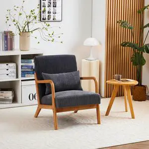 VANBOW Modern Accent Chair - Rubberwood Frame, Ergonomic Design for Living Room, Reading Nooks Dark Grey