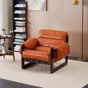 VANBOW Space-Saving Accent Chair - Water-Repellent Oiled Leather for Small Apartments Orange