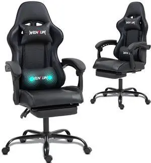 Fantasylab Ergonomic Reclining Gaming Chair with Linkage Armrests & Footrest, Racing Office Chair, PU Leather Computer Desk Chair