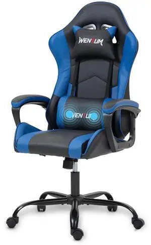 Fantasylab Ergonomic Gaming Chair Racing Style Office Chair, Computer Desk Chair, Swivel Reclining PU Leather PC Gamer Chair, Blue