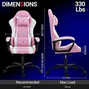 Fantasylab Ergonomic Gaming Chair Racing Style Office Chair, Computer Desk Chair, Swivel Reclining PU Leather PC Gamer Chair, Pink