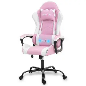 Fantasylab Ergonomic Gaming Chair Racing Style Office Chair, Computer Desk Chair, Swivel Reclining PU Leather PC Gamer Chair, Pink