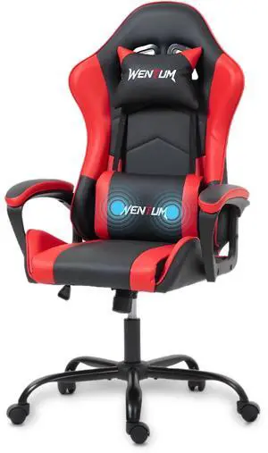 Fantasylab Ergonomic Gaming Chair Racing Style Office Chair, Computer Desk Chair, Swivel Reclining PU Leather PC Gamer Chair, Red