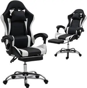 Fantasylab Gaming Chair with Massage Lumbar Support Ergonomic Video Game Chair for Adults, Adjustable Headrest & Footrest, 90-135° Recline, 360° Swivel