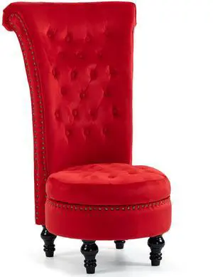 VANBOW High Back Throne Royal Chair, Velvet Armless Accent with Storage, Nailhead Trim, Solid Rubberwood Legs for Living Room Bedroom, Red