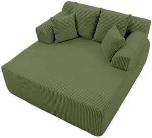 VANBOW 58" Chaise Lounge Chair Indoor, Oversized Corduroy Boneless Sleeper Sofa Bed with Armrests & 4 Pillows, No Assembly for Living Room, Green