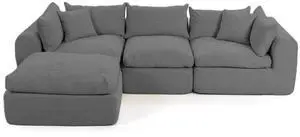 VANBOW 113'' Modular Sectional Sofa Couches Boneless Convertible L-Shape Cloud Velvet Couch with Ottoman, No Assembly-Grey