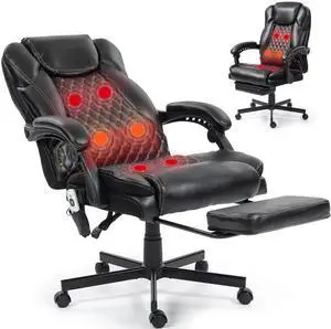 VANBOW Massage Recliner with Ottoman Swivel Wood Base, Adjustable Recline, Faux Leather Lounge Chair with Footrest for Living Room and Bedroom, Beige