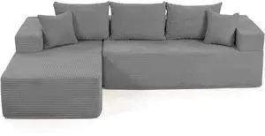 VANBOW Modular Sectional Sofa with L-Shape Chaise, Corduroy Boneless Couches for Living Room, No Assembly, Black Grey