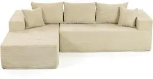 VANBOW Modular Sectional Sofa with L-Shape Chaise, Corduroy Boneless Couches for Living Room, No Assembly, Black Beige