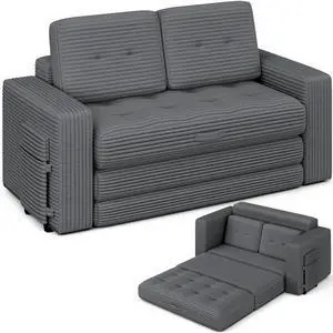 VANBOW Pull Out Loveseat Boneless Couch,Sleeper Sofa, Folding Couch Bed with Pillow for Living Room Bedroom, Black Beige