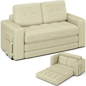 VANBOW Pull Out Loveseat Boneless Couch,Sleeper Sofa, Folding Couch Bed with Pillow for Living Room Bedroom, Black Grey