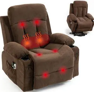 VANBOW Power Lift Recliner Chair for Elderly, Electric Oversized Single Sofa with Vibration Massage and Heat, Cup Holder and USB Charge Port for Living Room, Brown