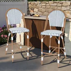 VANBOW French Counter Height Bar Stool Set of 2, 30" Patio Rattan Bar Stool Chairs, Outdoor Armless Barstools for Porch Garden Indoor, White/Blue VANBOW French Counter Height Bar Stool Set of 2, 30" Patio Rattan Bar Stool Chairs, Outdoor Armless Barstools for Porch Garden Indoor, White/Blue
