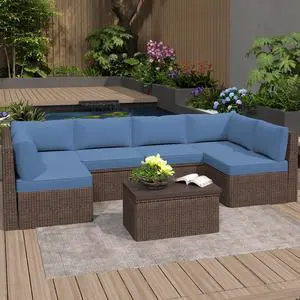 VANBOW Outdoor Replacement Cushions 14-Piece Deep Seat Water-Resistant Patio Furniture Cushions for 6-Seat Sectional Rattan Sets,Blue VANBOW Outdoor Replacement Cushions 14-Piece Deep Seat Water-Resistant Patio Furniture Cushions for 6-Seat Sectional Rattan Sets,Blue
