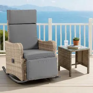 VANBOW Outdoor Recliner Chair for Patio 2-in-1 Convertible Footrest & Rocking Mode, 90-135° Adjustable Backrest, Rattan Wicker Chair with Removable Cushion for Garden, Balcony, Porch, Grey VANBOW Outdoor Recliner Chair for Patio 2-in-1 Convertible Footrest & Rocking Mode, 90-135° Adjustable Backrest, Rattan Wicker Chair with Removable Cushion for Garden, Balcony, Porch, Grey