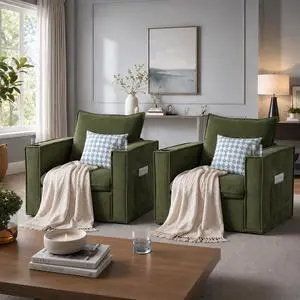 VANBOW 32 Inches Wide Swivel Accent Chair with Cup Holders Set of 2, Comfy Couch with Side Pockets, Modern Sofa Chair for Living Room, Bedroom, Corner, Green VANBOW 32 Inches Wide Swivel Accent Chair with Cup Holders Set of 2, Comfy Couch with Side Pockets, Modern Sofa Chair for Living Room, Bedroom, Corner, Green