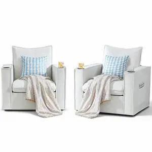 VANBOW 32 Inches Wide Swivel Accent Chair with Cup Holders Set of 2, Comfy Couch with Side Pockets, Modern Sofa Chair for Living Room, Bedroom, Corner, White VANBOW 32 Inches Wide Swivel Accent Chair with Cup Holders Set of 2, Comfy Couch with Side Pockets, Modern Sofa Chair for Living Room, Bedroom, Corner, White