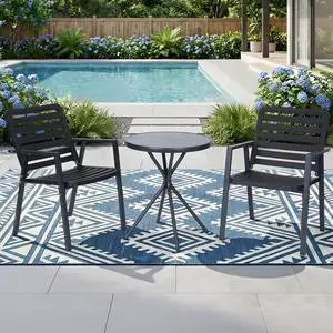 VANBOW 3 Pieces Bistro Table and Chairs, Waterproof Patio Furniture Set, All-Weather Outdoor Table and Chairs, Balcony Furniture for Porch, Yard, Garden, Black VANBOW 3 Pieces Bistro Table and Chairs, Waterproof Patio Furniture Set, All-Weather Outdoor Table and Chairs, Balcony Furniture for Porch, Yard, Garden, Black