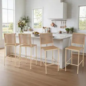 VANBOW Counter Height Bar Stool Set of 4, 30" Patio Rattan Bar Stool Chairs with Metal Frame, Outdoor Armless Barstools for Porch Garden Indoor Kitchen, Yellow VANBOW Counter Height Bar Stool Set of 4, 30" Patio Rattan Bar Stool Chairs with Metal Frame, Outdoor Armless Barstools for Porch Garden Indoor Kitchen, Yellow