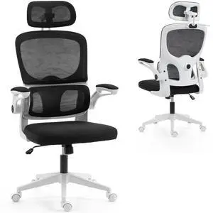 VANBOW Mesh Desk Chair with Coat Hook, Ergonomic Office Chair with Flip-up Arms, Headrest and Lumbar Support, 330 lbs, White VANBOW Mesh Desk Chair with Coat Hook, Ergonomic Office Chair with Flip-up Arms, Headrest and Lumbar Support, 330 lbs, White