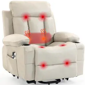 VANBOW Power Lift Recliner Chair, Electric Oversized PU Leather Single Sofa with Vibration Massage and Heat, Cup Holder and USB Charge Port for Living Room, Beige VANBOW Power Lift Recliner Chair, Electric Oversized PU Leather Single Sofa with Vibration Massage and Heat, Cup Holder and USB Charge Port for Living Room, Beige