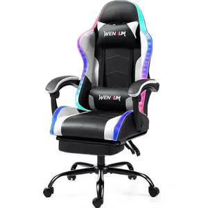 LED Gaming Chair with Massage Lumbar Pillow, RGB Computer Gaming Chair with Footrest , Reclining Gamer Chair Ergonomic Video Game Chairs for Home Office Game Room White LED Gaming Chair with Massage Lumbar Pillow, RGB Computer Gaming Chair with Footrest , Reclining Gamer Chair Ergonomic Video Game Chairs for Home Office Game Room White