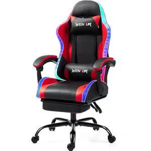 LED Gaming Chair with Massage Lumbar Pillow, RGB Computer Gaming Chair with Footrest , Reclining Gamer Chair Ergonomic Video Game Chairs for Home Office Game Room Red LED Gaming Chair with Massage Lumbar Pillow, RGB Computer Gaming Chair with Footrest , Reclining Gamer Chair Ergonomic Video Game Chairs for Home Office Game Room Red