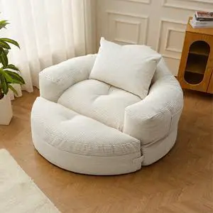Oversized Round Chaise Lounge Chair with Ottoman, Corduroy Boneless Deep Seat Sofa for Living Room & Bedroom Oversized Round Chaise Lounge Chair with Ottoman, Corduroy Boneless Deep Seat Sofa for Living Room & Bedroom