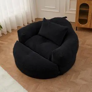 Oversized Round Chaise Lounge Chair with Ottoman, Corduroy Boneless Deep Seat Sofa for Living Room & Bedroom Black Oversized Round Chaise Lounge Chair with Ottoman, Corduroy Boneless Deep Seat Sofa for Living Room & Bedroom Black