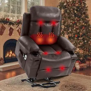VANBOW Power Lift Recliner Chair, Electric Oversized PU Leather Single Sofa with Vibration Massage and Heat, Cup Holder and USB Charge Port for Living Room,Brown VANBOW Power Lift Recliner Chair, Electric Oversized PU Leather Single Sofa with Vibration Massage and Heat, Cup Holder and USB Charge Port for Living Room,Brown
