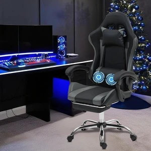Fantasylab Gaming Chair with Massage Lumbar Support Ergonomic Video Game Chair for Adults, Adjustable Headrest & Footrest, 90-135° Recline, 360° Swivel Grey Fantasylab Gaming Chair with Massage Lumbar Support Ergonomic Video Game Chair for Adults, Adjustable Headrest & Footrest, 90-135° Recline, 360° Swivel Grey