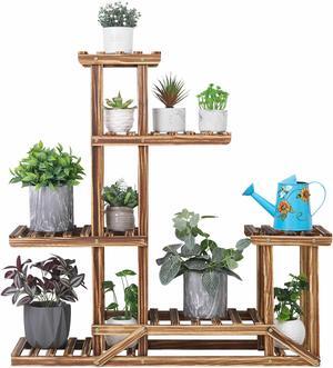 6 Tier Flower Plant Planter Stand Shelf Rack Indoor Outdoor Patio Garden Wooden,Strong Multi Tier Wood Flower Rack Plant Stand Planter Shelves Bonsai Herb Shelf