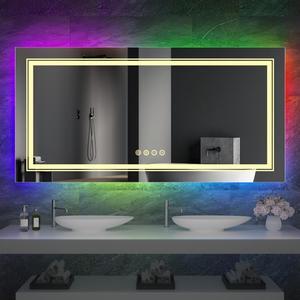 LED Colorful RGB Backlit  Bathroom  Mirror, Shatterproof Wall Mounted Lighted Makeup Vanity Mirror, Anti Fog Lighted Bathroom Mirrors
