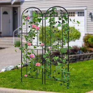 2PCS Black  Rustproof Plant Trellis Decorative Metal Garden Fence Support for Outdoor Garden Potted Climbing Vines Flowers Vegetable